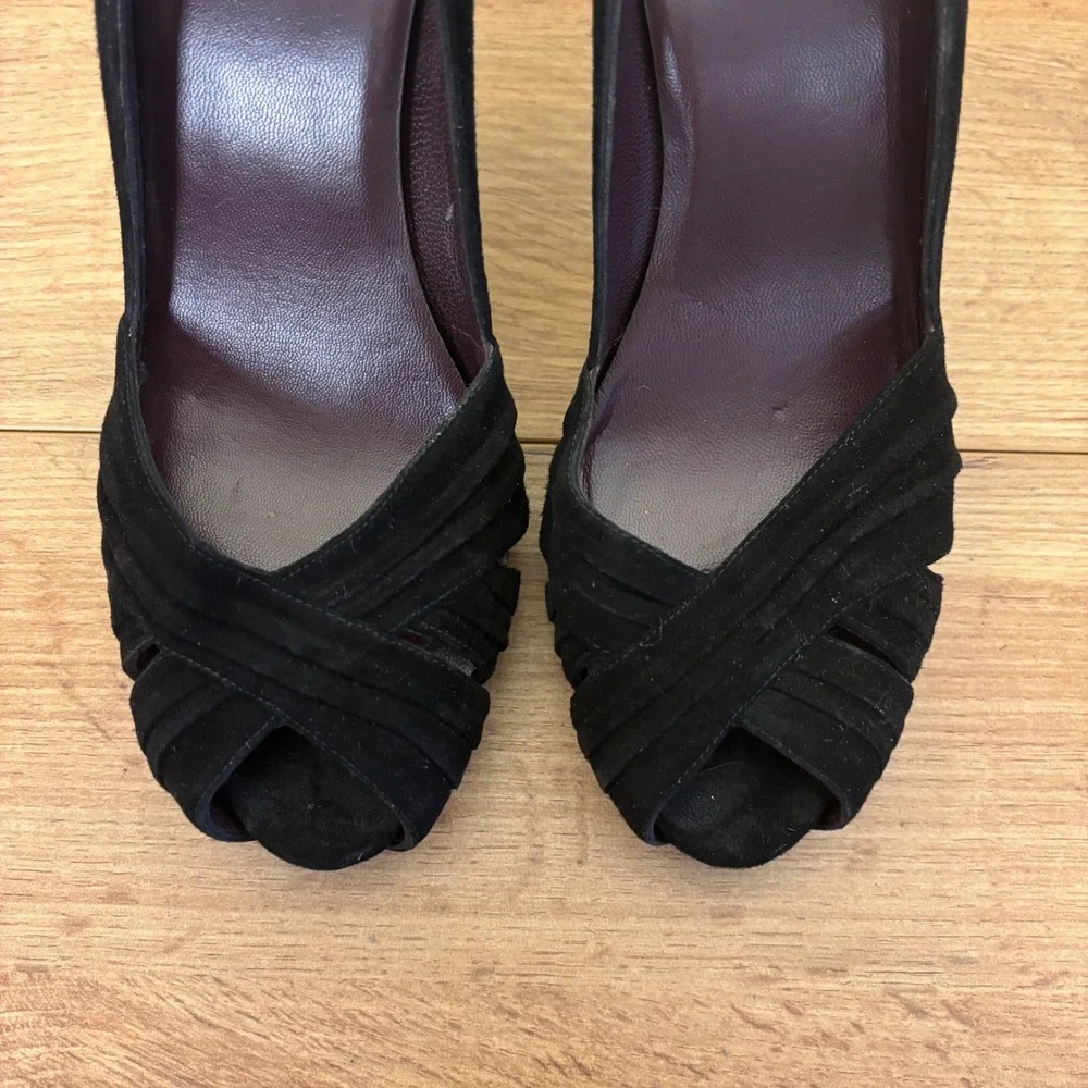 STUART WEITZMAN Suede D'Orsay Peep Toe Pumps Black Women Size 7 Formal‎ Stiletto